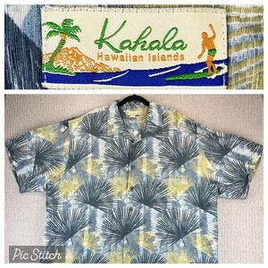Kahala Hawaiian Islands Silk Linen‎ Blend Dress Shirt Men 2XL loop collar